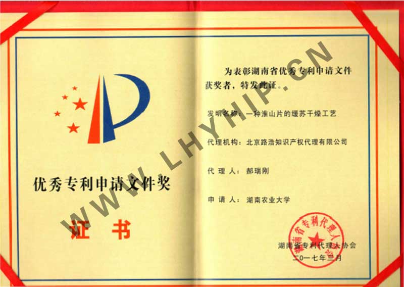 優(yōu)秀專(zhuān)利申請文件獎