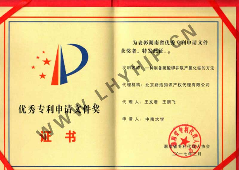 優(yōu)秀專(zhuān)利申請文件獎